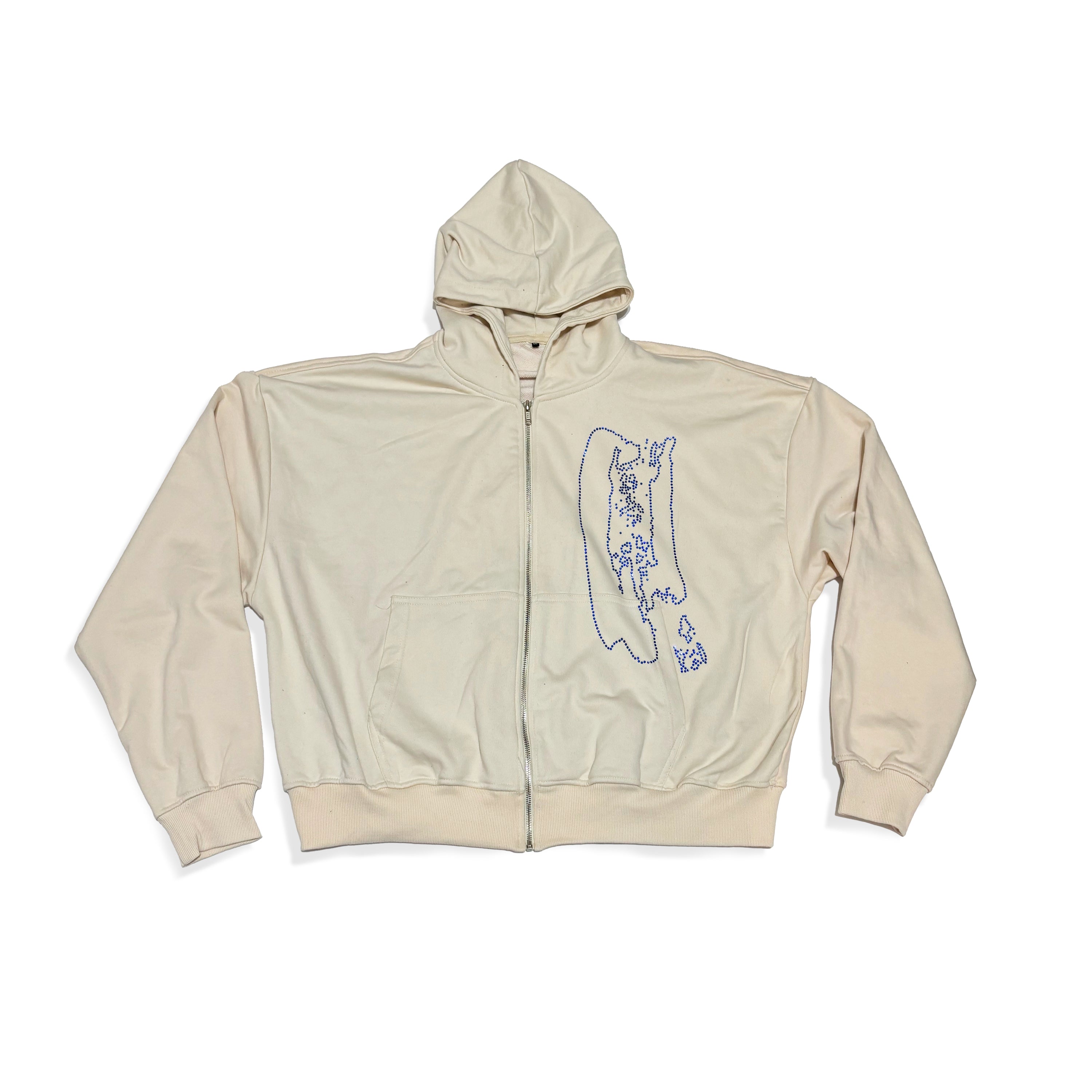 Cream crop top hoodie sapphire blue rhinestone. – Clockwork